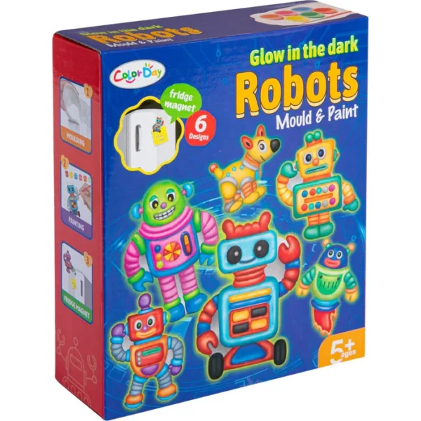 Kreatív hűtőmágnes készítő szett, robotos, sötétben világító